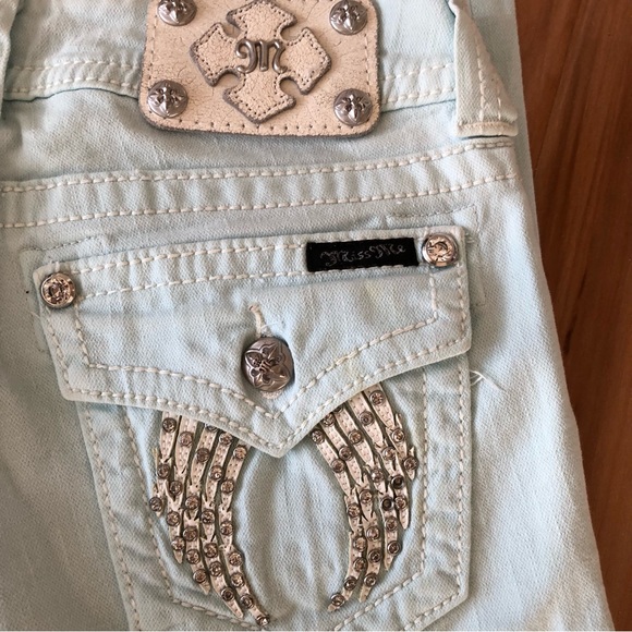 Miss Me Light Blue Skinny Denim Jeans Rhinestones Pockets Size 27 - Picture 4 of 5